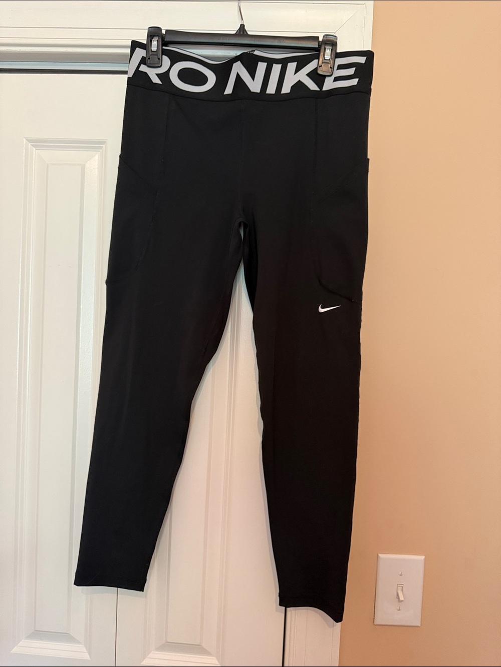Nike Black Leggings with White Logo Waistband